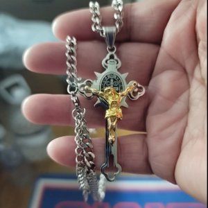 Religion Stainless Steel Saint St St. Benedict Crucifix Cross Pendants Necklace